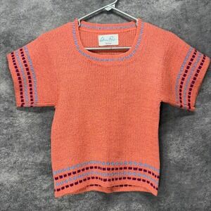 VTG 60s Elaine Post Short Sleeve Knit Sweater Top Womens M Peach Orange Twee